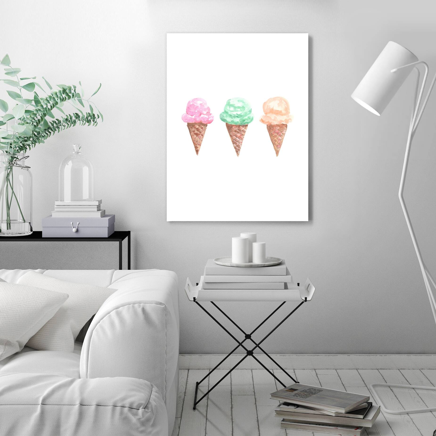 Americanflat 8" x 10" Watercolor Ice Cream Cone Trio by Jetty Home